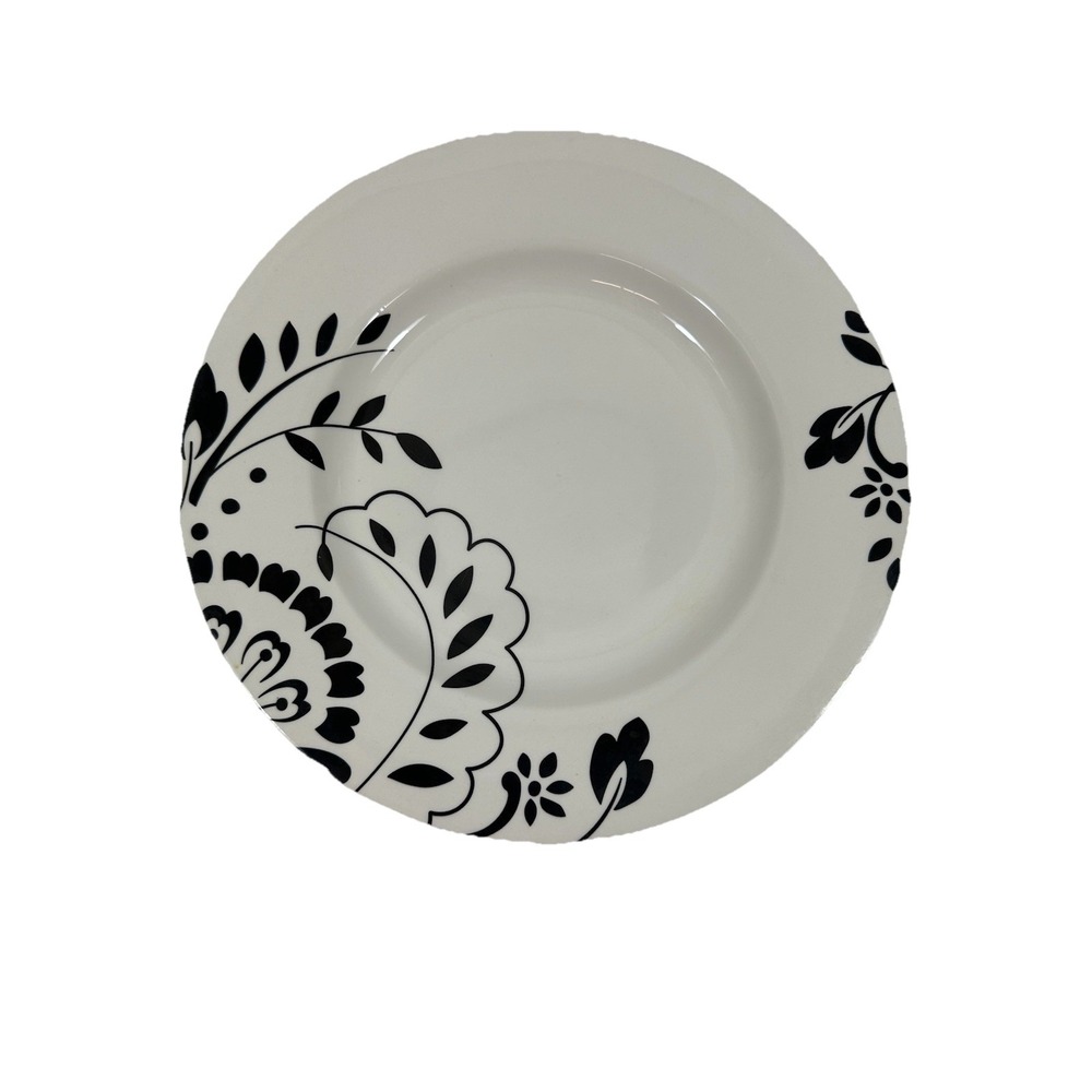 Martha Stewart Hudson Black Salad/Lunch Plate 9.25" Stencil Flowers